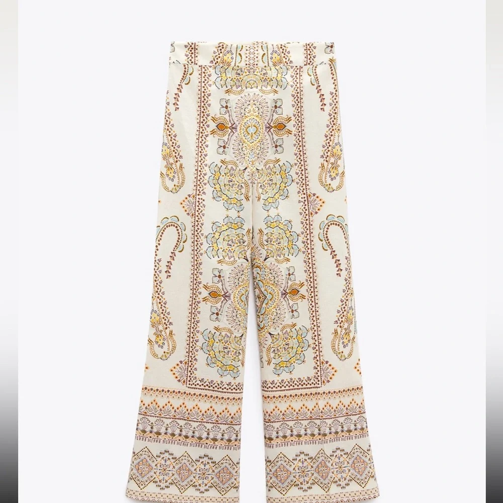 Zara printed linen blend pants